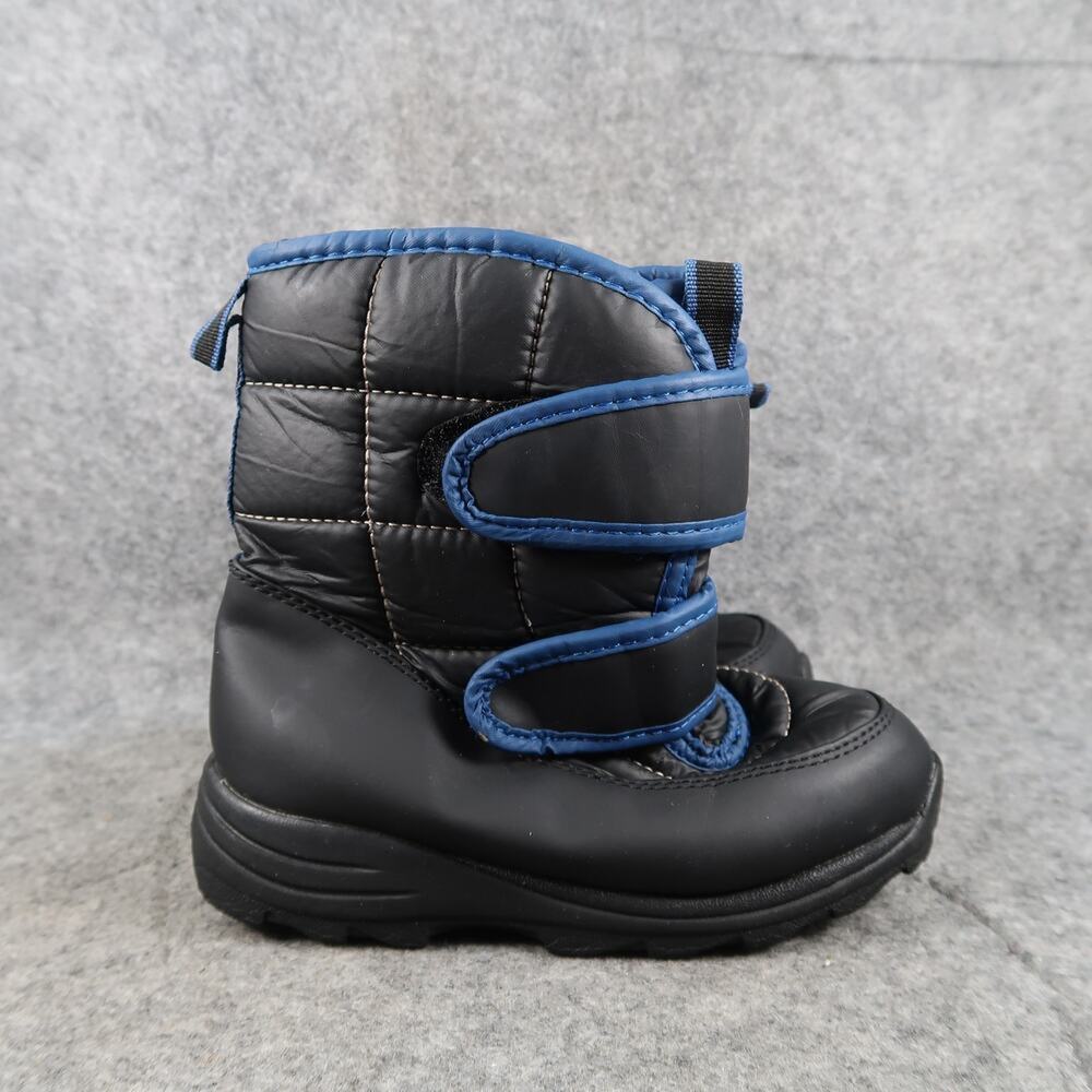 Winter Boots Kids Toddler 9 Casual Black Blue Snow Adjustable Straps Faux Fur
